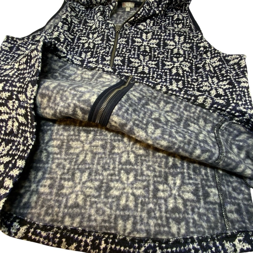 Talbots‎ Knit Vest Full Zip Navy Blue Faux Fur Trim Hood Snow Flake Nordic 2X - Picture 8 of 16
